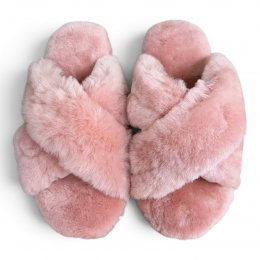 Woollies Fårskinnstofflor Slip-On cross luxe stone rose rosa päls fårull slipin slipon