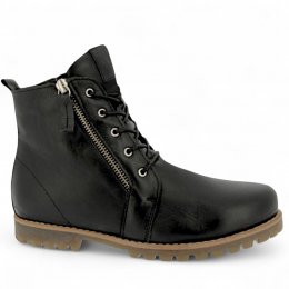 Charlotte Of Sweden känga med Snörning svart black resår zipper känga dam skinn dragkedja urtagbar fotbädd mjuk