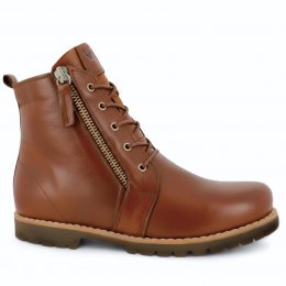 Charlotte Of Sweden känga med Snörning kastanj brun resår zipper känga dam skinn dragkedja urtagbar fotbädd mjuk