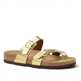 Cph-Comfort Biosandal korsade remmar tåsandal guld dam sandal toffla läder lätt stabil bekväm fotriktig