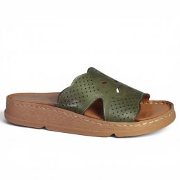 Rosa negra comfort slip in sandal skinn mönster dam sommar khaki grön fotriktig bekväm