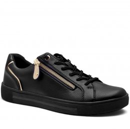 sitane Soft Line svart black guld gold Sneaker med dragkedja Rymlig Läst h-bredd komfort memoryfoam skinn dam