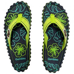 Gumbies classic islander Flip-Flops Unisex lime grön blå hibiscus blå blommor dam herr tåsandal sommar tyg gummisula sandal
