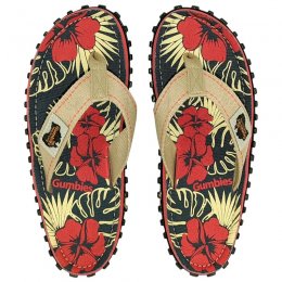 Gumbies classic islander Flip-Flops Unisex denim röd blå hibiscus blå blommor dam herr tåsandal sommar tyg gummisula sandal