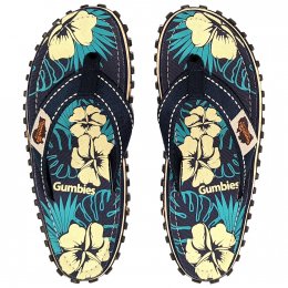 Gumbies classic islander Flip-Flops Unisex blue blå hibiscus blå blommor dam herr tåsandal sommar tyg gummisula sandal