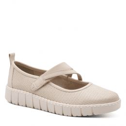 jana softline luna lågsko läder ballerina hålmönster slejf fotriktig foam mjuk fotbädd beige vit