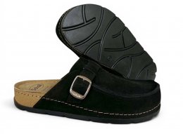 Scholl Bora Moccasin black svart läder anatomisk biosandal fotriktig