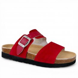 Sköna Marie Nina Biosandal Röd fotriktig kork mocka läder