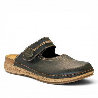 Inblu clog dam sandal skinn lätt stabil bekväm fotriktig täckt tå