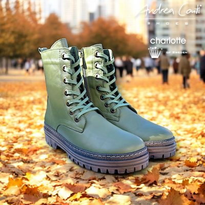 Andrea Conti / Charlotte Of Sweden / Boots med snörning plommon lila resår zipper känga dam skinn dragkedja urtagbar fotbädd mju