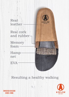 axelda foam eva kork läder sandal fotbädd anatomisk fotriktig