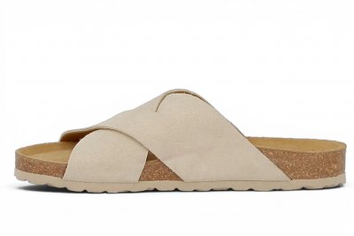 Axelda abbie offwhite sandal ljus beigem kork mjuk toffla fotriktig