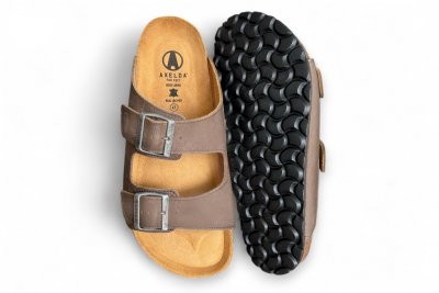 Axelda Charlie chocolate brun WIDE BRED skinn sandal dam kork mjuk toffla fotriktig