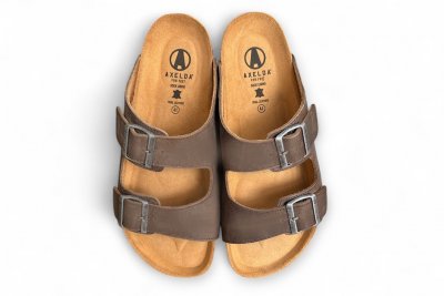 Axelda Charlie chocolate brun WIDE BRED skinn sandal dam kork mjuk toffla fotriktig