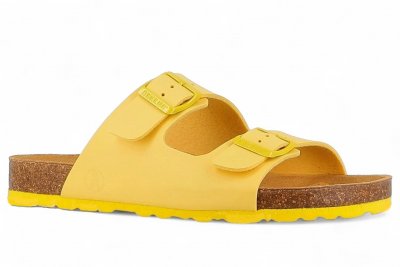 Axelda Charlie yellow gul sandal dam kork mjuk toffla fotriktig