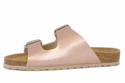 Axelda Charlie sand rose glansig rosa beige lack sandal dam kork mjuk toffla fotriktig