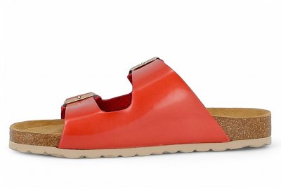 Axelda Charlie shiny red glansig röd lack sandal dam kork mjuk toffla fotriktig