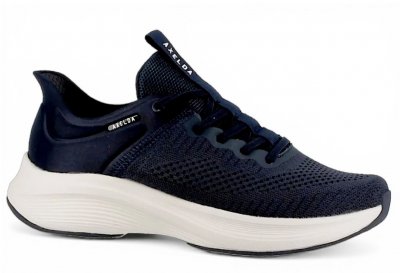axelda karlstad sneaker Step-In slipon slipin handsfree sneaker navy blå damsko lågsko stickad textil resår fotriktig urtagbar s