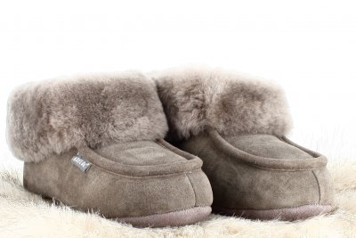 Axelda fårskinnstofflor fårull stone London Mocka gummi