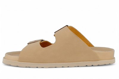 Axelda lou beige ljusbrun vegan sandal dam kork mjuk toffla fotriktig