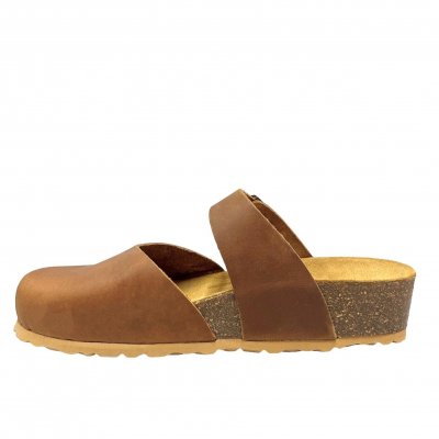 axelda mya slipin sandal läder memoryfoam komfortsandal mjuk anatomisk arbetssko brun cognac täckt tå
