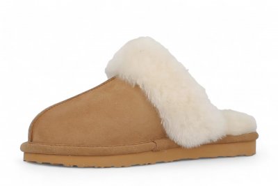 Axelda Fårskinnstofflor Nancy chestnut brown creme beige vit päls fårull slipin slipon