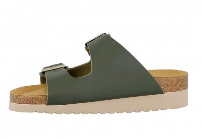 axelda tia sandal komfortsandal läder kork mjuk anatomisk arbetssko olive olivgrön