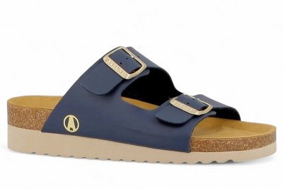 axelda tia sandal komfortsandal läder kork mjuk anatomisk arbetssko marine mörkblå navy