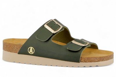 axelda tia sandal komfortsandal läder kork mjuk anatomisk arbetssko olive olivgrön