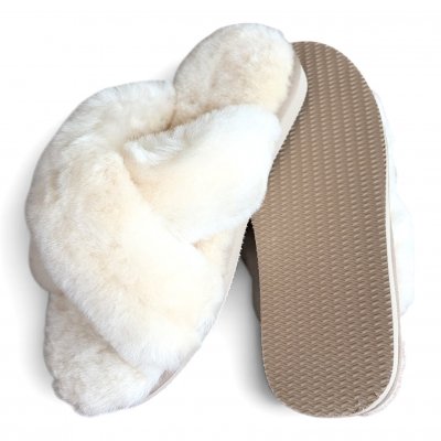 Woollies Fårskinnstofflor Slip-On cross luxe stone kräm beige ljus päls fårull slipin slipon
