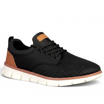 CC Resorts Casual men herrsko svart brun resår lågsko skinn mesh memoryfoam black