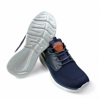 CC Resorts Casual men herrsko marinblå resår lågsko skinn mesh memoryfoam navy blå