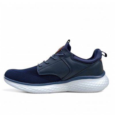 CC Resorts Casual men herrsko marinblå resår lågsko skinn mesh memoryfoam navy blå