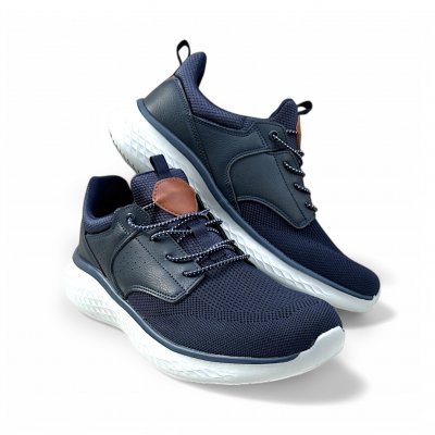 CC Resorts Casual men herrsko marinblå resår lågsko skinn mesh memoryfoam navy blå