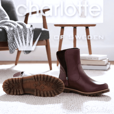 Charlotte Of Sweden chelseaboot känga resår zipper varmfodrad dam skinn dragkedja urtagbar fotbädd mjuk amarone vinröd