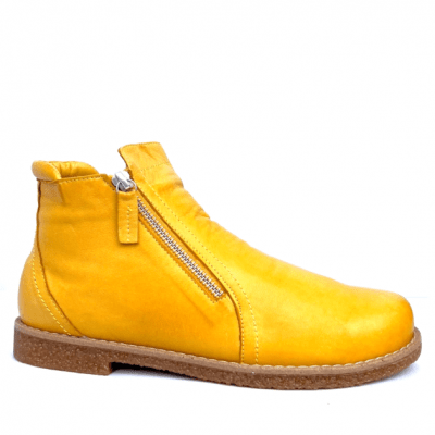 charlotte of sweden chelsea boots curry gul yellow resår zipper känga dam skinn dragkedja urtagbar fotbädd mjuk