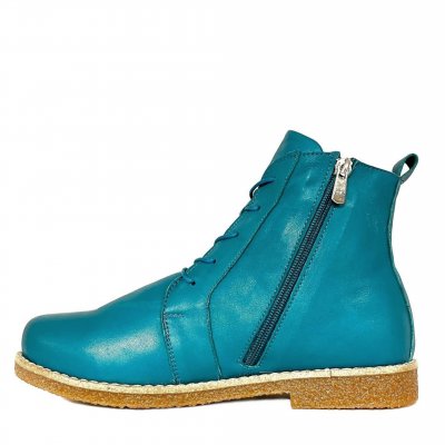 Charlotte Of Sweden känga med Snörning topas turkos blå grön resår zipper känga dam skinn dragkedja urtagbar fotbädd mjuk