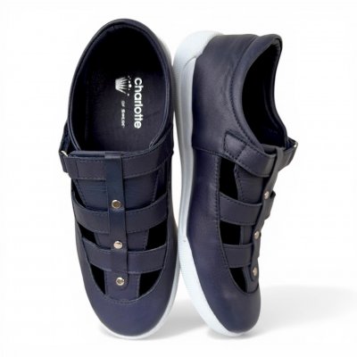 charlotte of sweden sandalsko sneaker mjukt skinn urtagbar sula fotriktig kardborre mörkblå