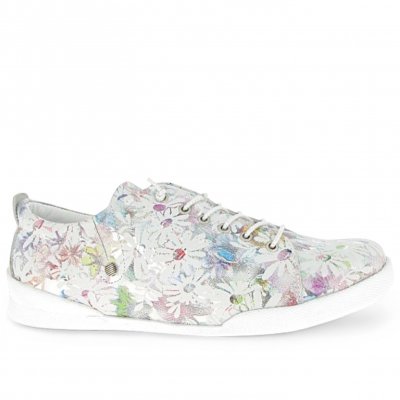 Charlotte Of Sweden Sneaker Dam vit white blommig skinnsko snörning lågsko urtagbar innersula