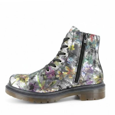 Charlotte Of Sweden känga Boots med snörning black svart blommig multi zipper snörning dam skinn dragkedja urtagbar fotbädd mjuk