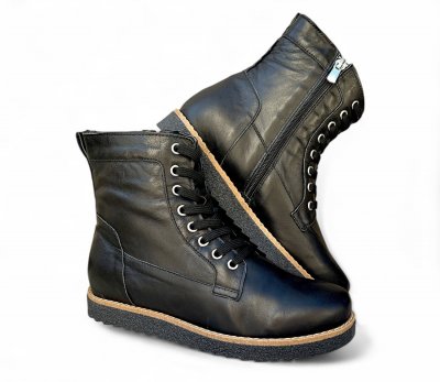 Charlotte Of Sweden känga med Snörning svart black resår zipper känga dam skinn dragkedja urtagbar fotbädd mjuk snörning