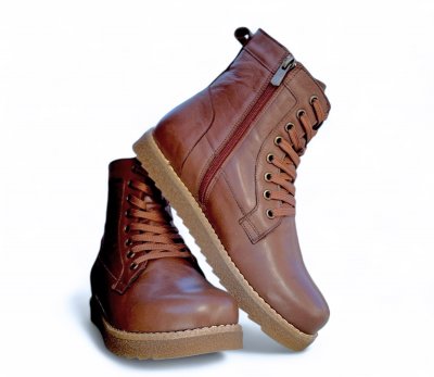 Charlotte Of Sweden känga med Snörning mörk brun brown resår zipper känga dam skinn dragkedja urtagbar fotbädd mjuk snörning