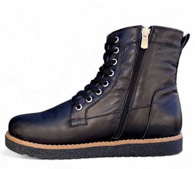 Charlotte Of Sweden känga med Snörning svart black resår zipper känga dam skinn dragkedja urtagbar fotbädd mjuk snörning