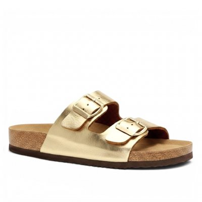 Cph-Comfort Biosandal damsandal guld gold metallic toffla läder lätt stabil bekväm fotriktig
