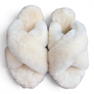 Woollies Fårskinnstofflor Slip-On cross luxe stone kräm beige ljus päls fårull slipin slipon