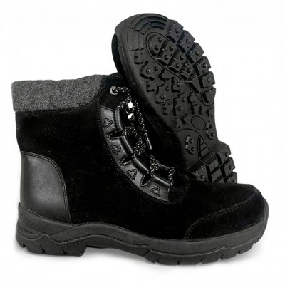 Eskimo Vinterboots dubbar svart black mocka snörning broddar varmfodrad