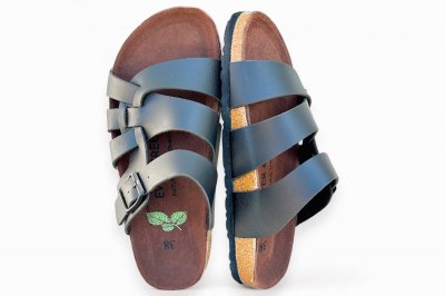 Ever Green Damsandal black svart biosandal kork mocka korsade remmar fotriktig