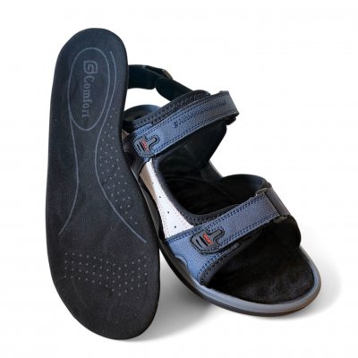 g comfort sandal läder remmar kardborre navy blå dam vandring arbete fritid bekväm