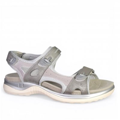 g comfort sandal läder remmar kardborre silver grå grey dam vandring arbete fritid bekväm