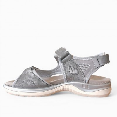 g comfort sandal läder remmar kardborre silver grå grey dam vandring arbete fritid bekväm
